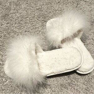 Fluffy White Bridal Slippers